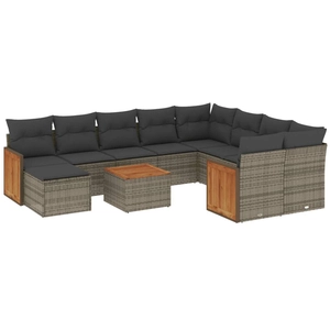 vidaXL Salon de jardin 11 pcs avec coussins gris résine tressée pas cher