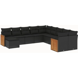 vidaXL Salon de jardin 12 pcs avec coussins noir résine tressée pas cher