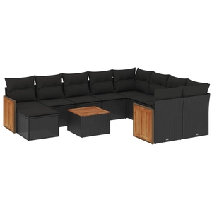 vidaXL Salon de jardin 11 pcs avec coussins noir résine tressée pas cher