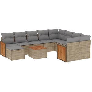 vidaXL Salon de jardin 11 pcs avec coussins beige résine tressée pas cher