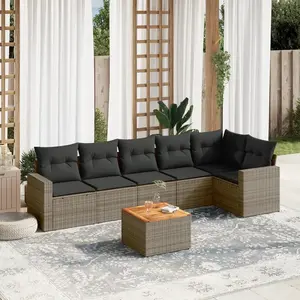 vidaXL Salon de jardin avec coussins 7 pcs gris résine tressée pas cher