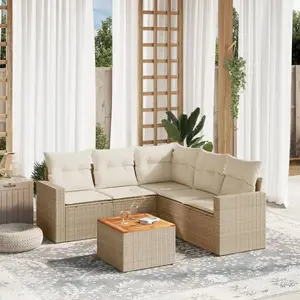 vidaXL Salon de jardin avec coussins 6 pcs beige résine tressée pas cher