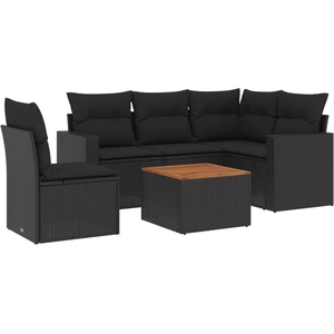 vidaXL Salon de jardin 6 pcs avec coussins noir résine tressée pas cher