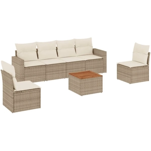 vidaXL Salon de jardin avec coussins 7 pcs beige résine tressée pas cher