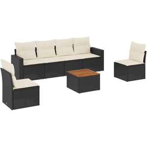 vidaXL Salon de jardin 7 pcs avec coussins noir résine tressée pas cher