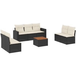 vidaXL Salon de jardin 8 pcs avec coussins noir résine tressée pas cher