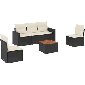 vidaXL Salon de jardin 6 pcs avec coussins noir résine tressée pas cher