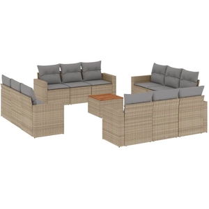 vidaXL Salon de jardin avec coussins 13 pcs beige résine tressée pas cher
