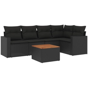vidaXL Salon de jardin 6 pcs avec coussins noir résine tressée pas cher
