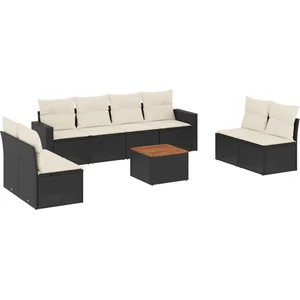 vidaXL Salon de jardin 9 pcs avec coussins noir résine tressée pas cher