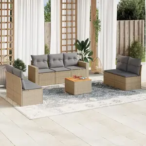 vidaXL Salon de jardin avec coussins 8 pcs beige résine tressée pas cher