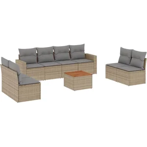 vidaXL Salon de jardin avec coussins 9 pcs beige résine tressée pas cher