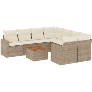 vidaXL Salon de jardin avec coussins 9 pcs beige résine tressée pas cher