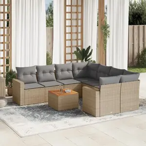 vidaXL Salon de jardin avec coussins 9 pcs beige résine tressée pas cher