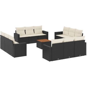 vidaXL Salon de jardin avec coussins 13 pcs noir résine tressée pas cher