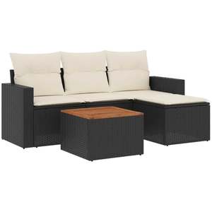 vidaXL Salon de jardin 5 pcs avec coussins noir résine tressée pas cher