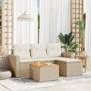 vidaXL Salon de jardin avec coussins 5 pcs beige résine tressée pas cher
