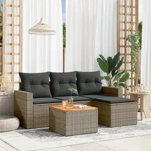 vidaXL Salon de jardin 5 pcs avec coussins gris résine tressée pas cher