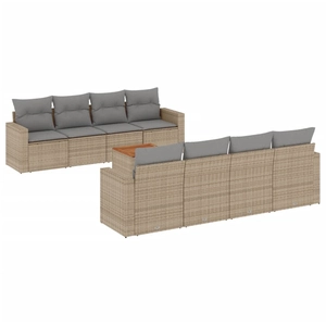 vidaXL Salon de jardin avec coussins 9 pcs beige résine tressée pas cher