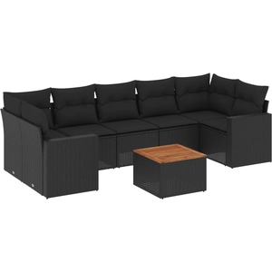 vidaXL Salon de jardin 8 pcs avec coussins noir résine tressée pas cher