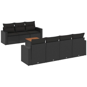 vidaXL Salon de jardin 8 pcs avec coussins noir résine tressée pas cher