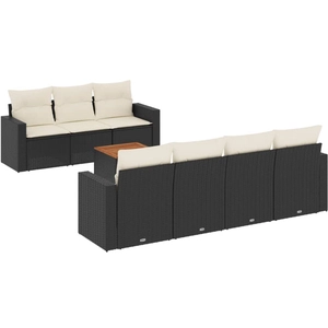 vidaXL Salon de jardin 8 pcs avec coussins noir résine tressée pas cher