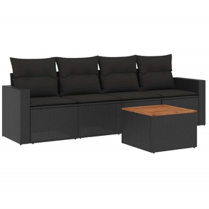 vidaXL Salon de jardin 5 pcs avec coussins noir résine tressée pas cher