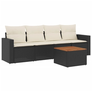 vidaXL Salon de jardin 5 pcs avec coussins noir résine tressée pas cher