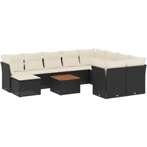 vidaXL Salon de jardin 11 pcs avec coussins noir résine tressée pas cher