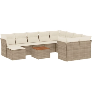 vidaXL Salon de jardin 11 pcs avec coussins beige résine tressée pas cher