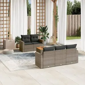 vidaXL Salon de jardin 6 pcs avec coussins gris résine tressée pas cher