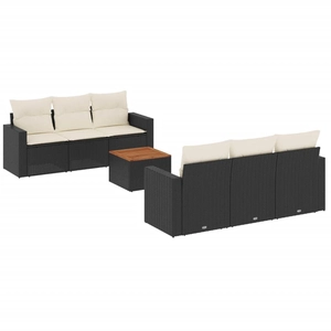 vidaXL Salon de jardin 7 pcs avec coussins noir résine tressée pas cher