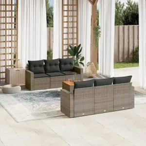 vidaXL Salon de jardin avec coussins 7 pcs gris résine tressée pas cher