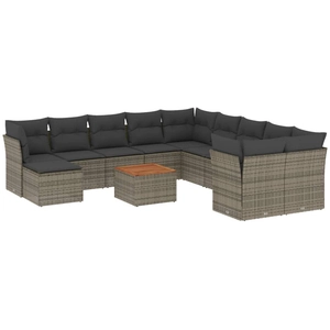 vidaXL Salon de jardin avec coussins 12 pcs gris résine tressée pas cher