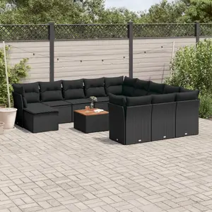 vidaXL Salon de jardin avec coussins 13 pcs noir résine tressée pas cher