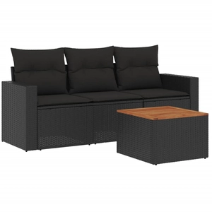 vidaXL Salon de jardin 4 pcs avec coussins noir résine tressée pas cher
