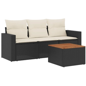 vidaXL Salon de jardin 4 pcs avec coussins noir résine tressée pas cher