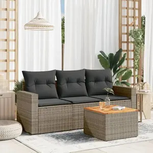 vidaXL Salon de jardin 4 pcs avec coussins gris résine tressée pas cher