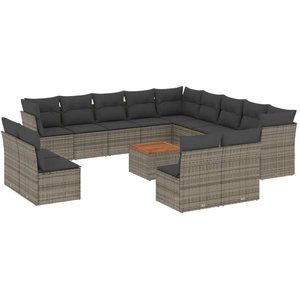 vidaXL Salon de jardin avec coussins 14 pcs gris résine tressée pas cher