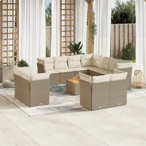 vidaXL Salon de jardin avec coussins 12 pcs beige résine tressée pas cher