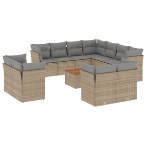 vidaXL Salon de jardin avec coussins 12 pcs beige résine tressée pas cher