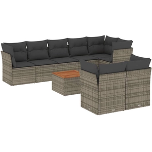 vidaXL Salon de jardin 9 pcs avec coussins gris résine tressée pas cher