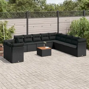 Comparateur de prix : vidaXL Salon de jardin 12 pcs avec coussins noir résine tressée
