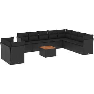 vidaXL Salon de jardin 11 pcs avec coussins noir résine tressée pas cher