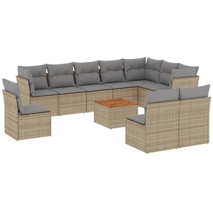 vidaXL Salon de jardin 11 pcs avec coussins beige résine tressée pas cher