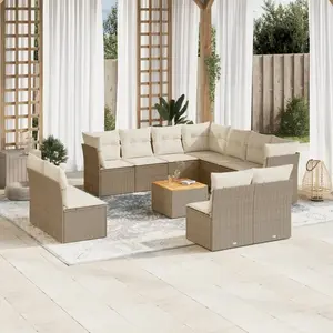 vidaXL Salon de jardin avec coussins 12 pcs beige résine tressée pas cher
