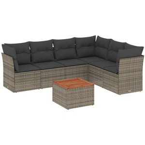vidaXL Salon de jardin avec coussins 7 pcs gris résine tressée pas cher