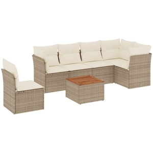 vidaXL Salon de jardin avec coussins 7 pcs beige résine tressée pas cher