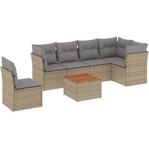 vidaXL Salon de jardin avec coussins 7 pcs beige résine tressée pas cher