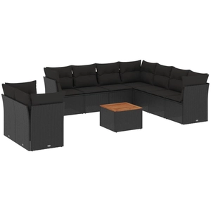 vidaXL Salon de jardin 10 pcs avec coussins noir résine tressée pas cher